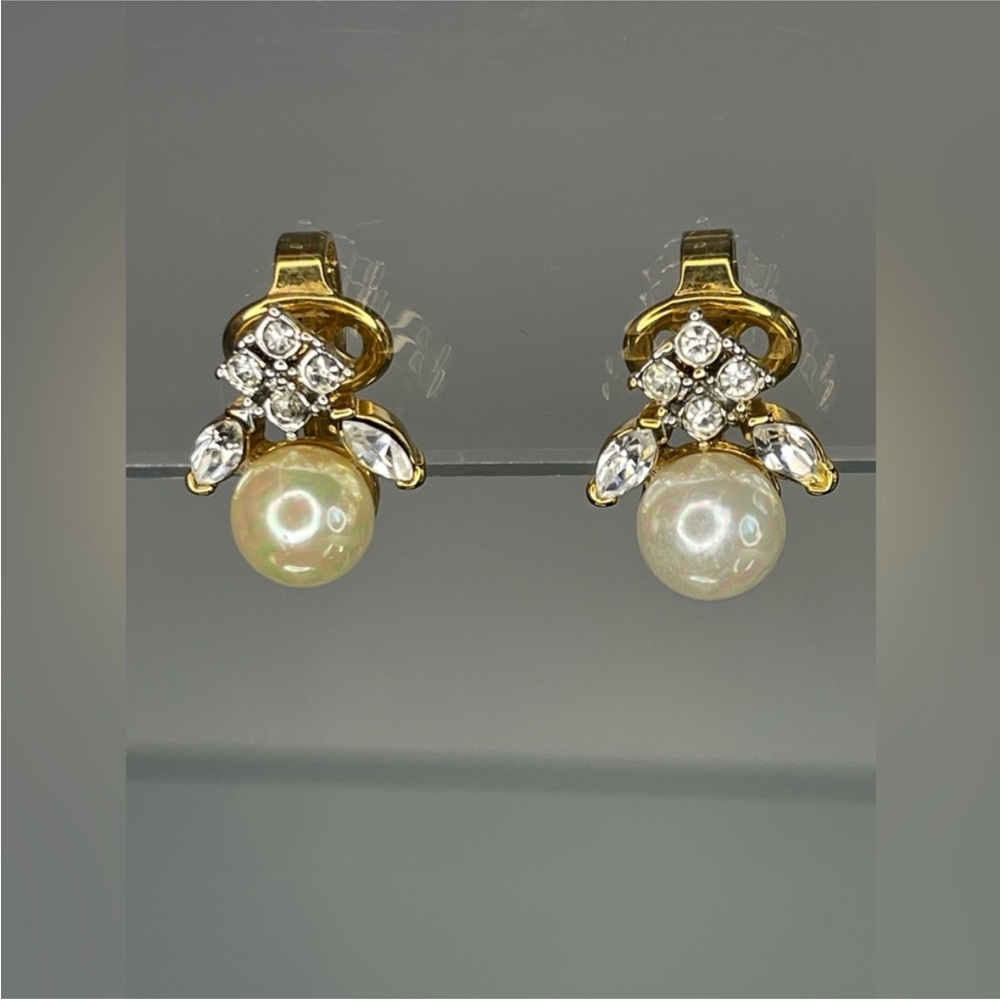 Nina Ricci Gold and Pearl Earrings with Sparkling Accents